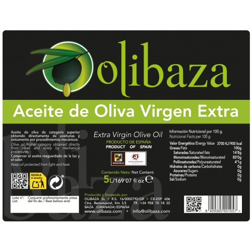 Aceite de oliva virgen extra en garrafa de 5 litros. Aceitunas López -  Aceitunas López